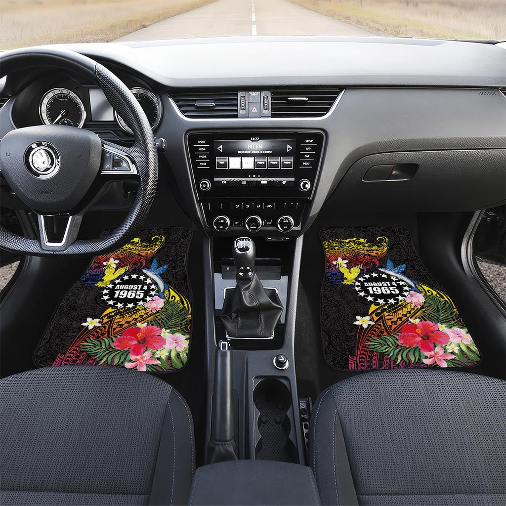 Cook Islands Independence Day Car Mats Maroro and Kakaia with Hibiscus Flower Polynesian Pattern LT03 Set 2pcs - Front Black - Polynesian Pride