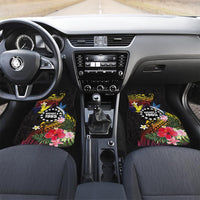 Cook Islands Independence Day Car Mats Maroro and Kakaia with Hibiscus Flower Polynesian Pattern LT03 Set 2pcs - Front Black - Polynesian Pride