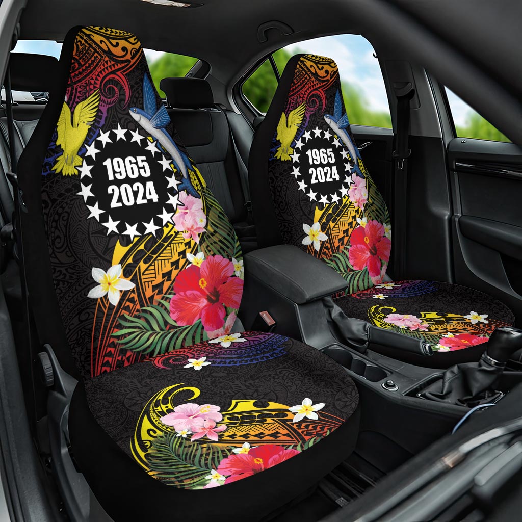 Cook Islands Independence Day Car Seat Cover Maroro and Kakaia with Hibiscus Flower Polynesian Pattern