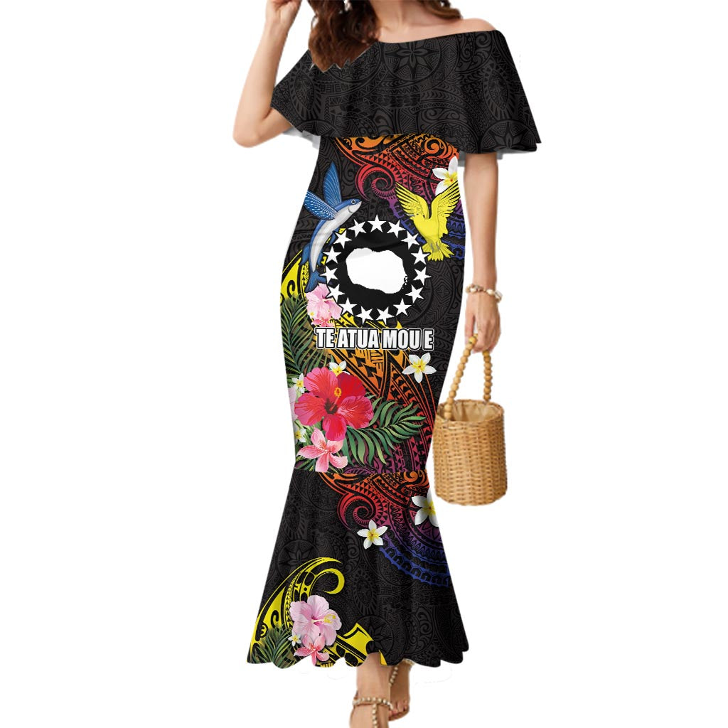 Cook Islands Independence Day Family Matching Mermaid Dress and Hawaiian Shirt Maroro and Kakaia with Hibiscus Flower Polynesian Pattern