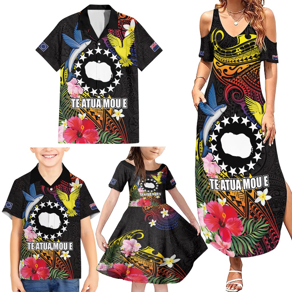 Cook Islands Independence Day Family Matching Summer Maxi Dress and Hawaiian Shirt Maroro and Kakaia with Hibiscus Flower Polynesian Pattern LT03 - Polynesian Pride