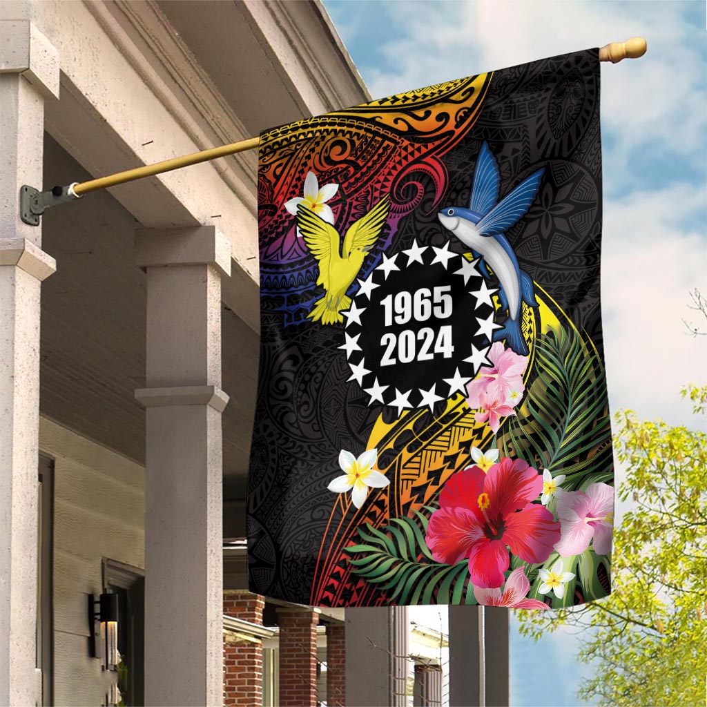 Cook Islands Independence Day Garden Flag Maroro and Kakaia with Hibiscus Flower Polynesian Pattern LT03 House Flag Black - Polynesian Pride