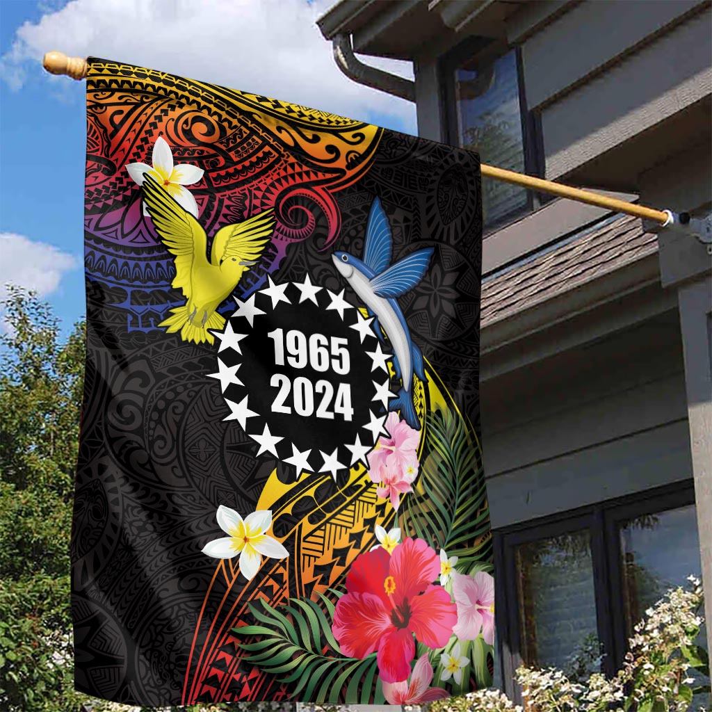 Cook Islands Independence Day Garden Flag Maroro and Kakaia with Hibiscus Flower Polynesian Pattern LT03 - Polynesian Pride