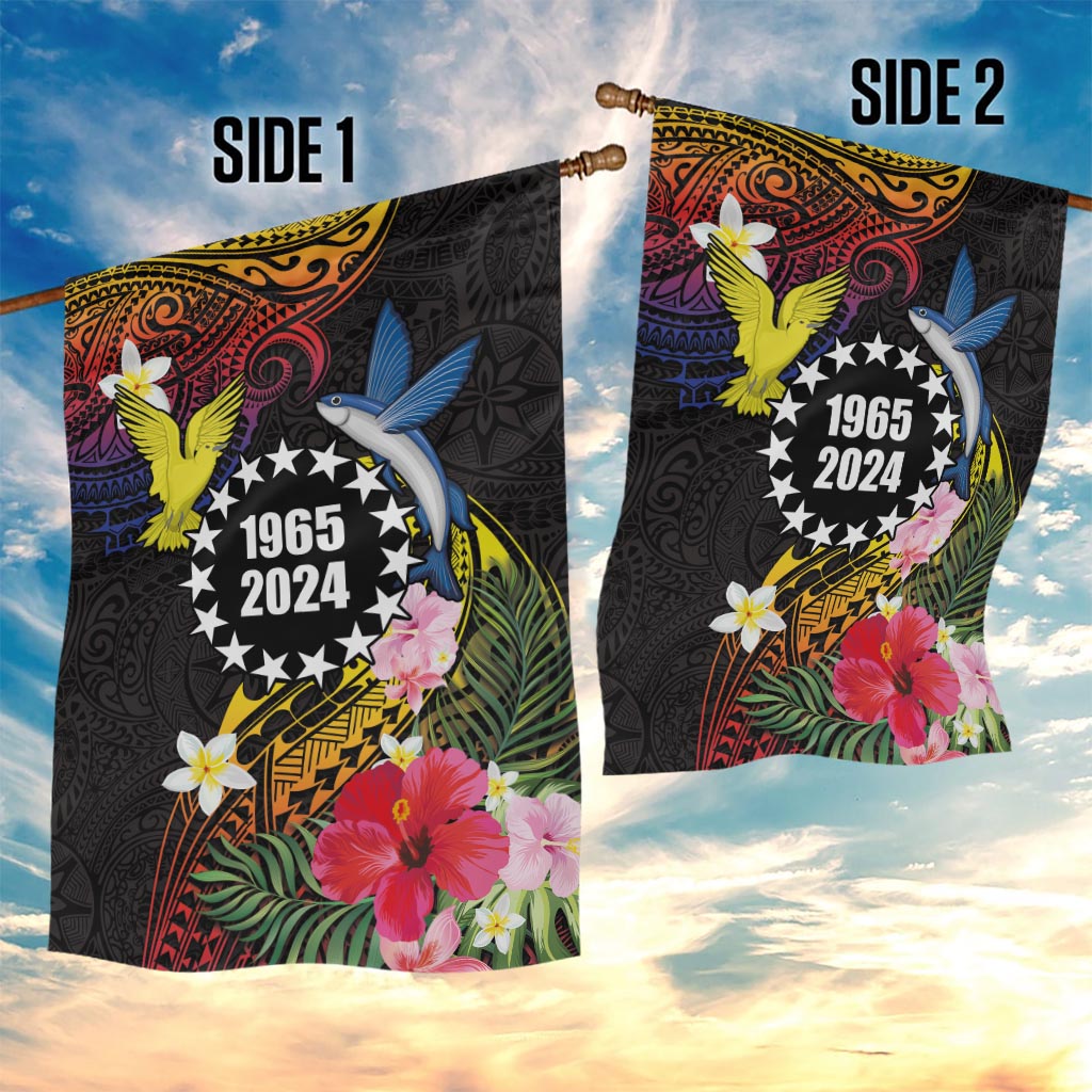 Cook Islands Independence Day Garden Flag Maroro and Kakaia with Hibiscus Flower Polynesian Pattern LT03 - Polynesian Pride