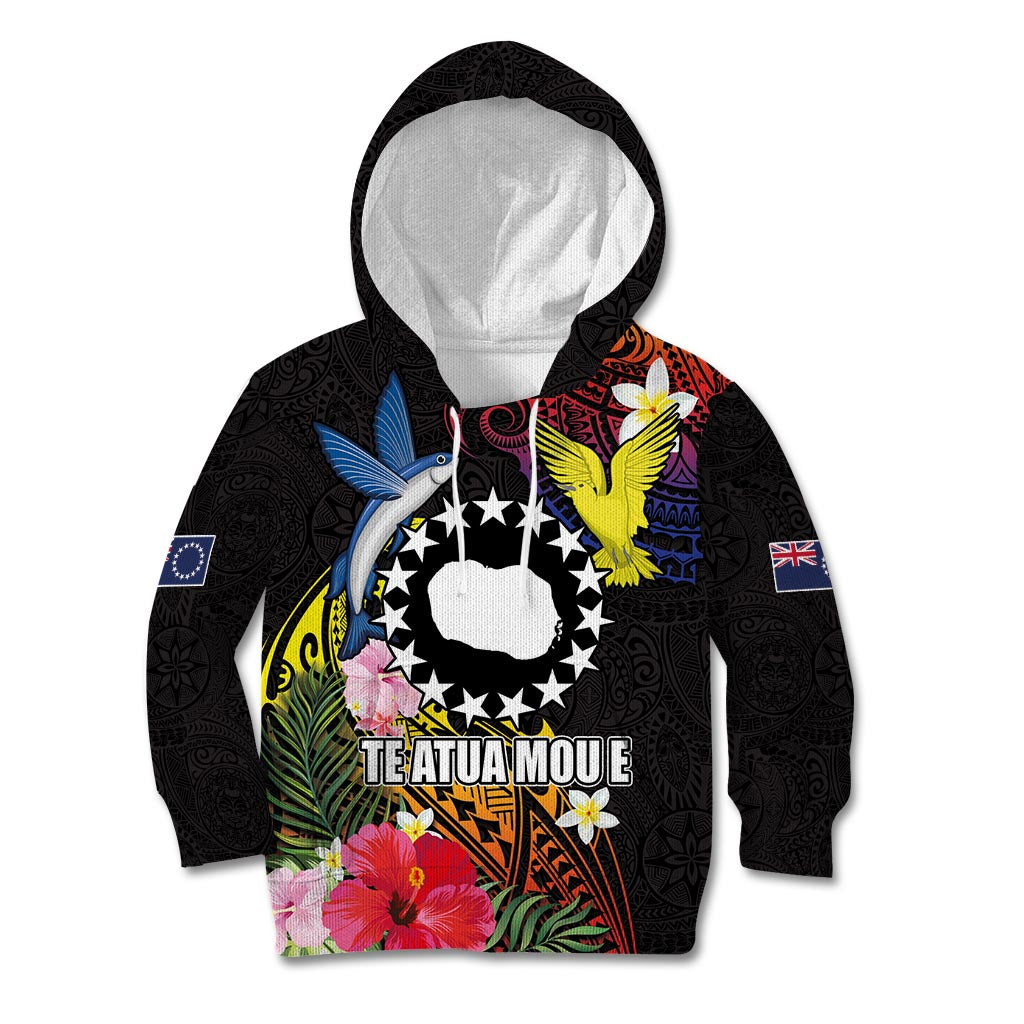 Cook Islands Independence Day Kid Hoodie Maroro and Kakaia with Hibiscus Flower Polynesian Pattern