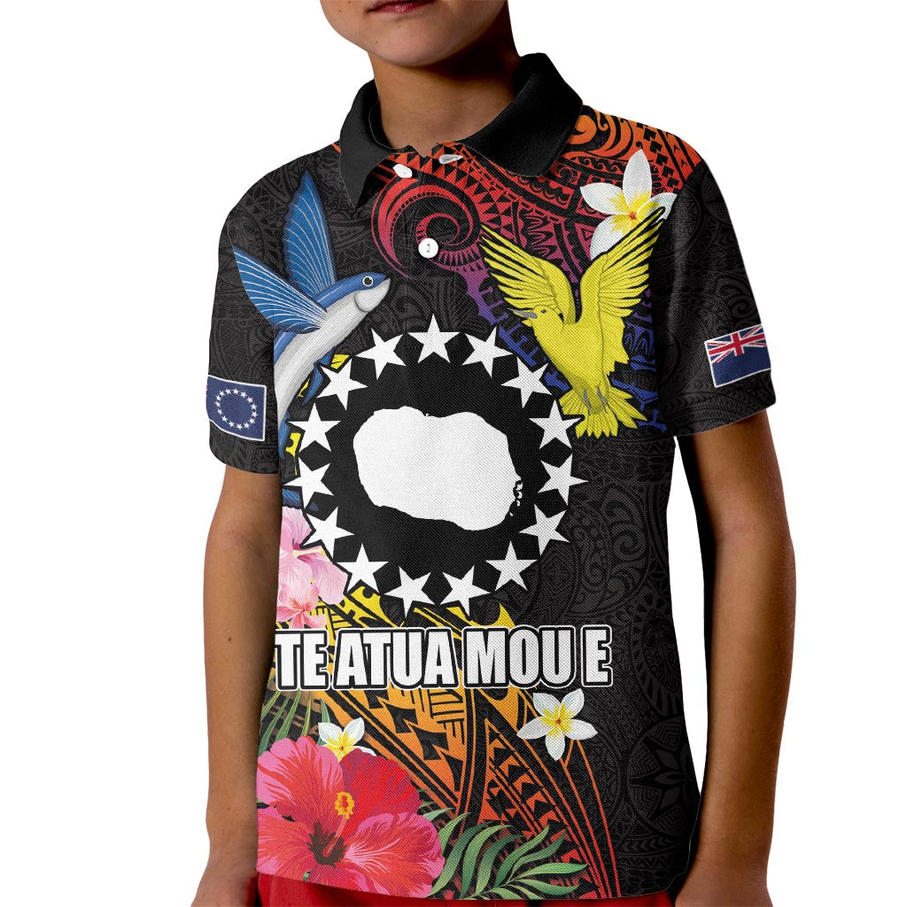 Cook Islands Independence Day Kid Polo Shirt Maroro and Kakaia with Hibiscus Flower Polynesian Pattern