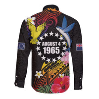 Cook Islands Independence Day Long Sleeve Button Shirt Maroro and Kakaia with Hibiscus Flower Polynesian Pattern