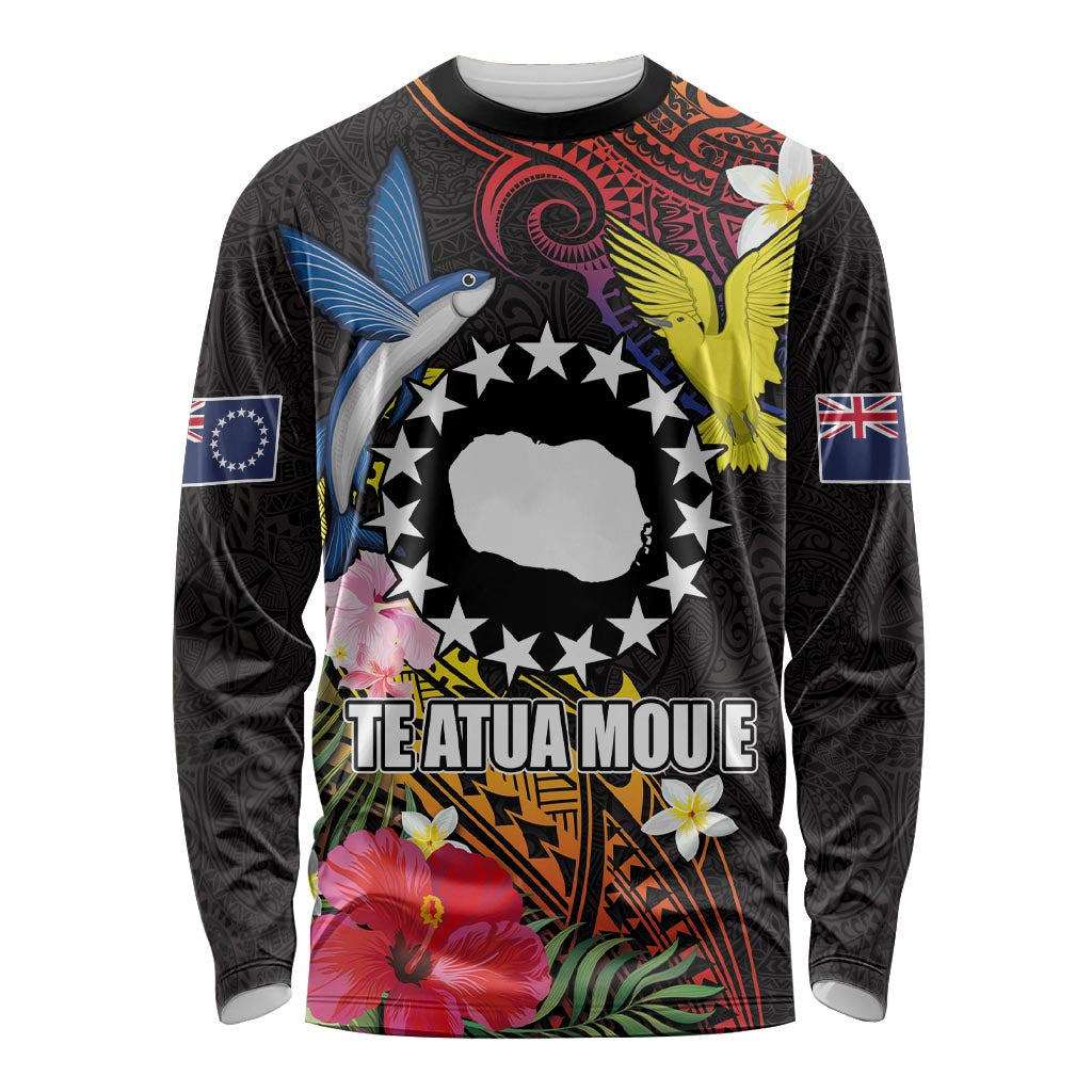 Cook Islands Independence Day Long Sleeve Shirt Maroro and Kakaia with Hibiscus Flower Polynesian Pattern