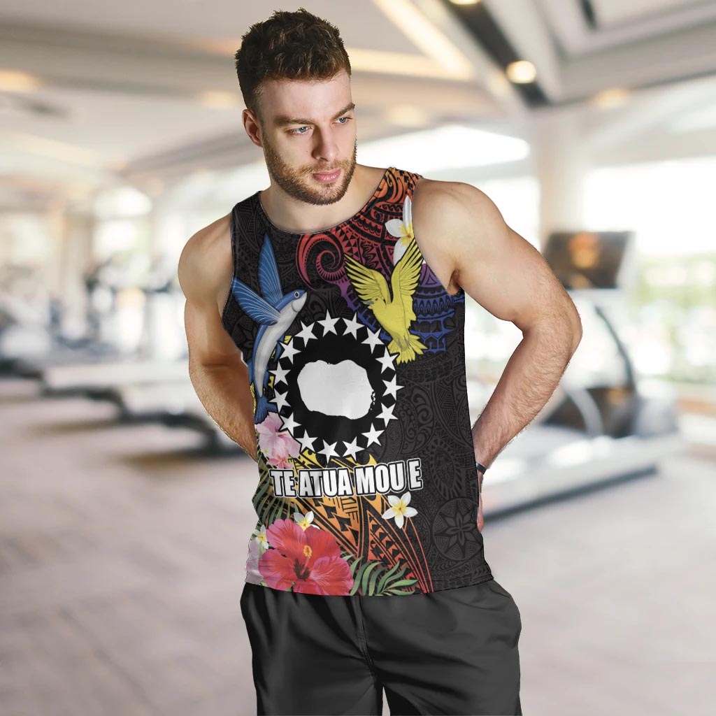 Cook Islands Independence Day Men Tank Top Maroro and Kakaia with Hibiscus Flower Polynesian Pattern LT03 Black - Polynesian Pride