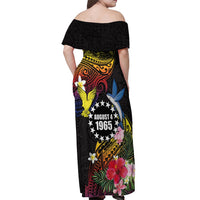 Cook Islands Independence Day Off Shoulder Maxi Dress Maroro and Kakaia with Hibiscus Flower Polynesian Pattern LT03 - Polynesian Pride