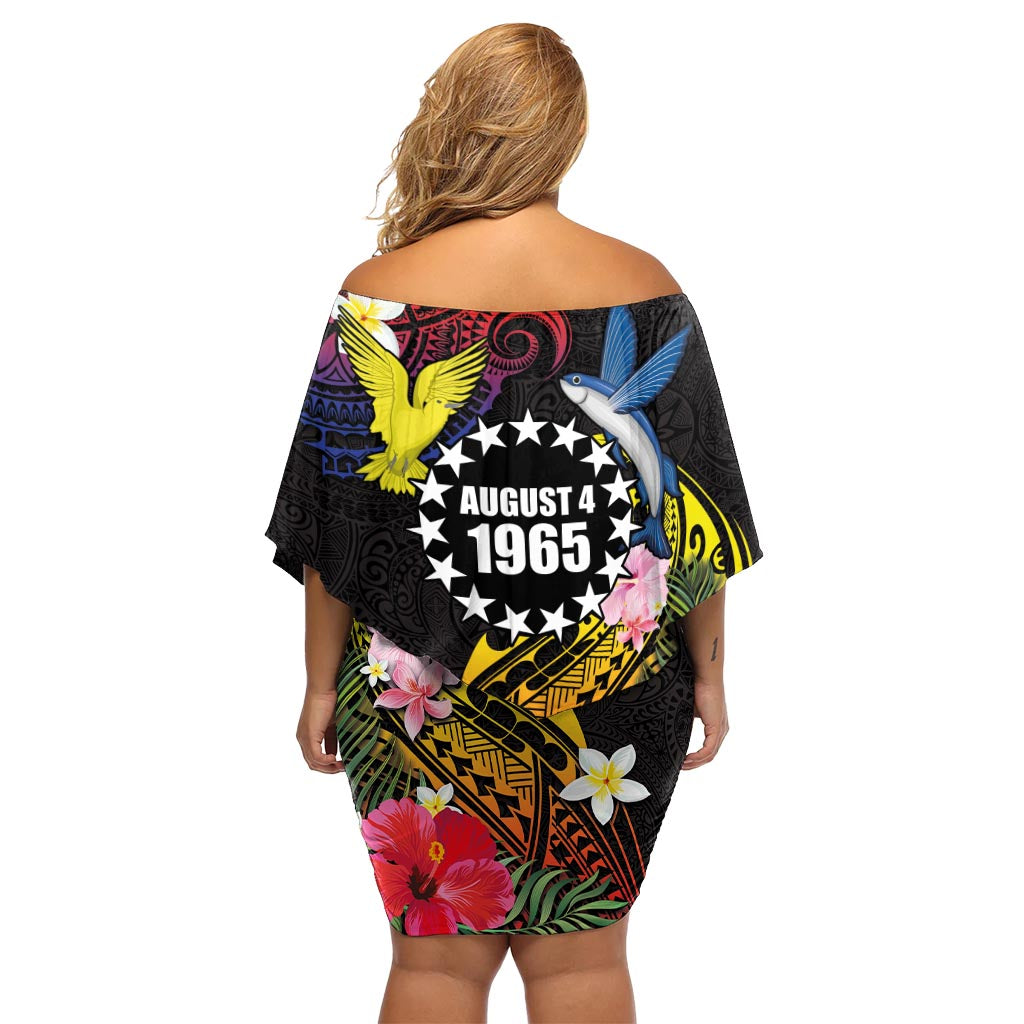 Cook Islands Independence Day Off Shoulder Short Dress Maroro and Kakaia with Hibiscus Flower Polynesian Pattern LT03 - Polynesian Pride
