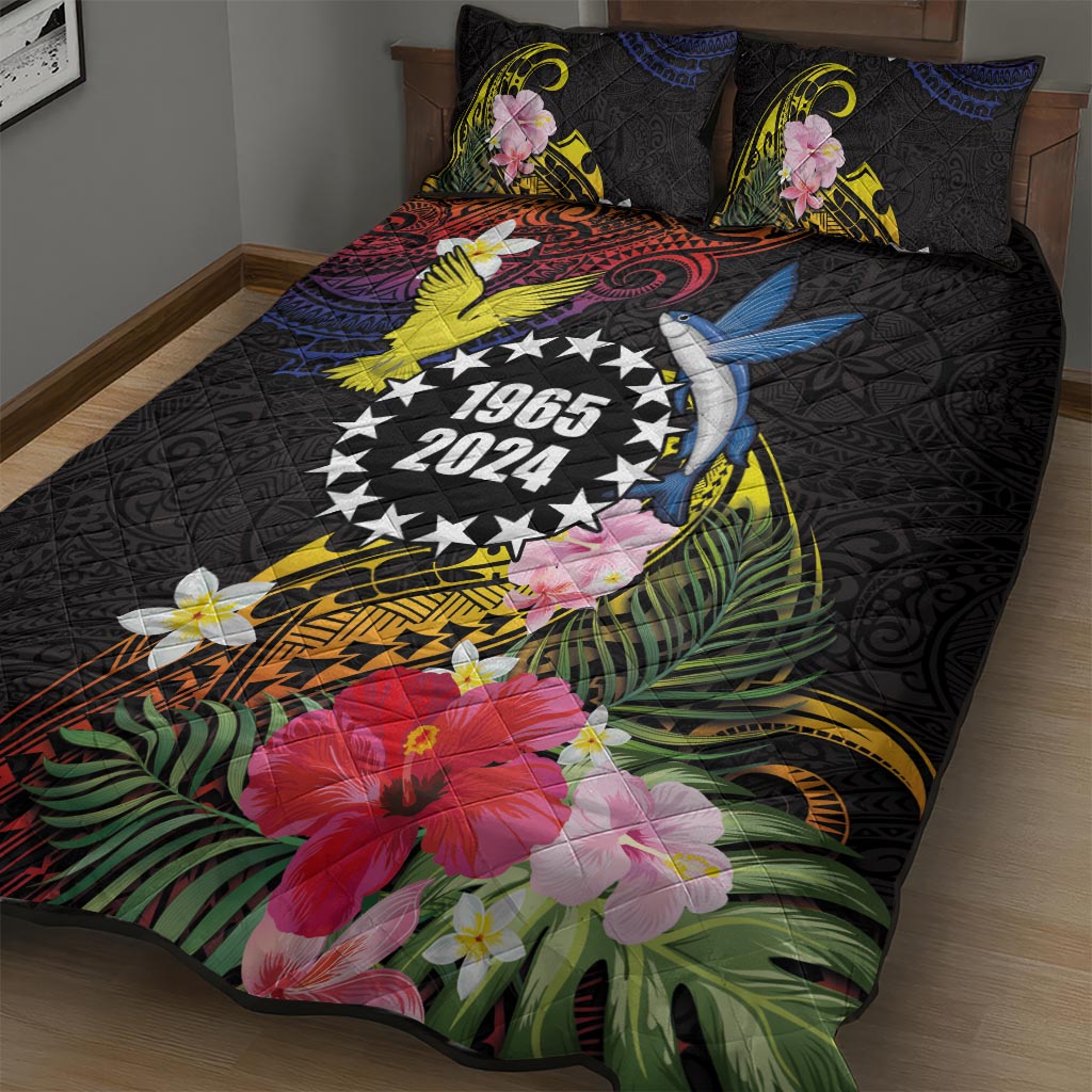 Cook Islands Independence Day Quilt Bed Set Maroro and Kakaia with Hibiscus Flower Polynesian Pattern LT03 - Polynesian Pride