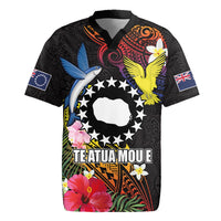 Cook Islands Independence Day Rugby Jersey Maroro and Kakaia with Hibiscus Flower Polynesian Pattern LT03 Black - Polynesian Pride