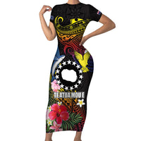 Cook Islands Independence Day Short Sleeve Bodycon Dress Maroro and Kakaia with Hibiscus Flower Polynesian Pattern
