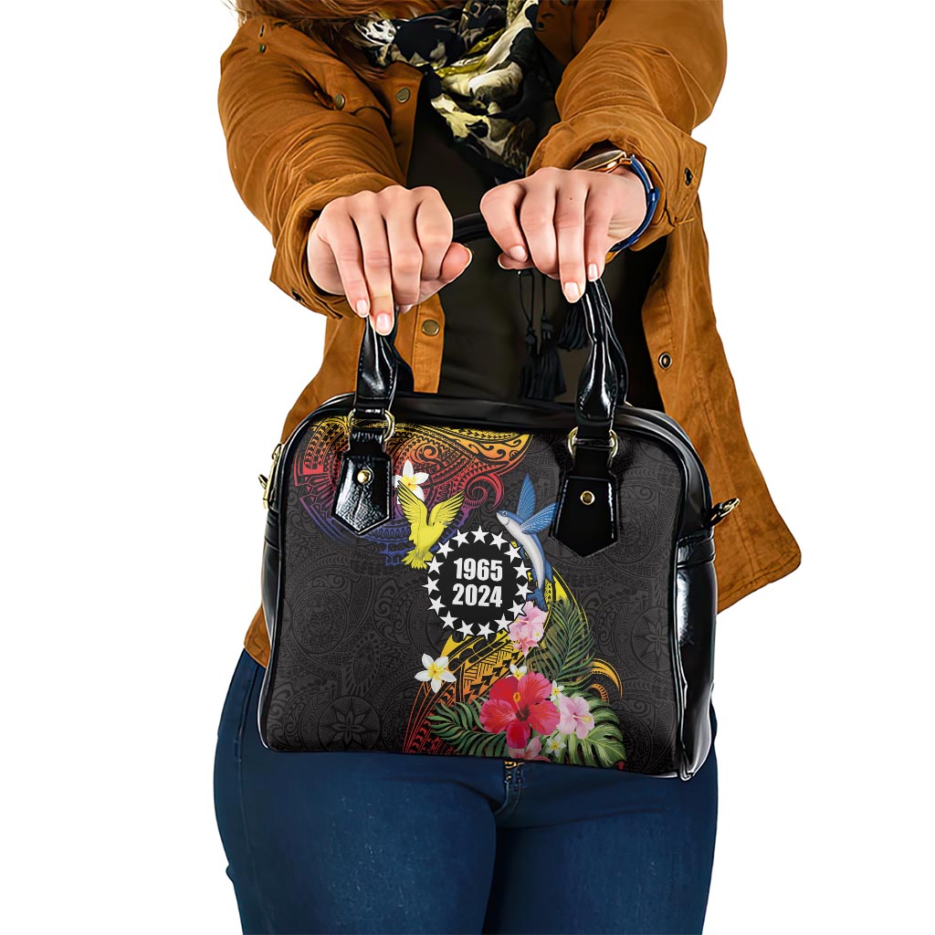 Cook Islands Independence Day Shoulder Handbag Maroro and Kakaia with Hibiscus Flower Polynesian Pattern