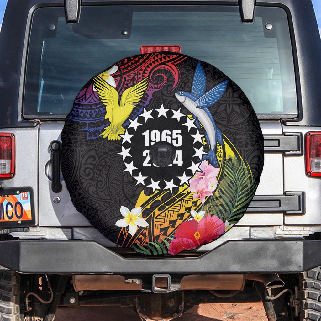 Cook Islands Independence Day Spare Tire Cover Maroro and Kakaia with Hibiscus Flower Polynesian Pattern