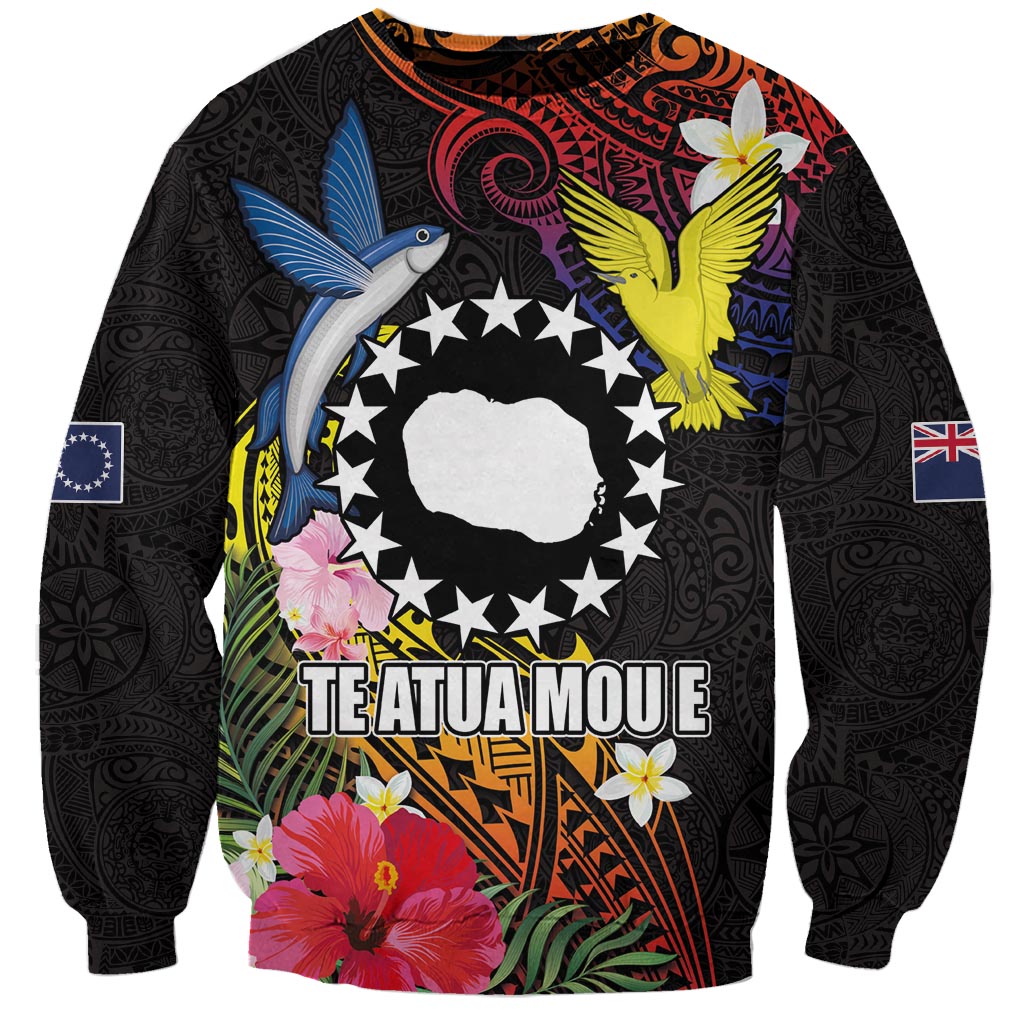 Cook Islands Independence Day Sweatshirt Maroro and Kakaia with Hibiscus Flower Polynesian Pattern LT03 Unisex Black - Polynesian Pride