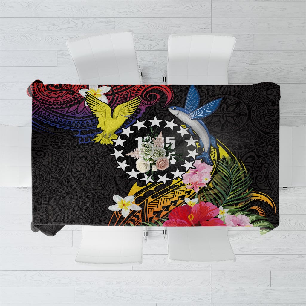 Cook Islands Independence Day Tablecloth Maroro and Kakaia with Hibiscus Flower Polynesian Pattern LT03 Black - Polynesian Pride