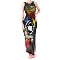 Cook Islands Independence Day Tank Maxi Dress Maroro and Kakaia with Hibiscus Flower Polynesian Pattern LT03 Women Black - Polynesian Pride