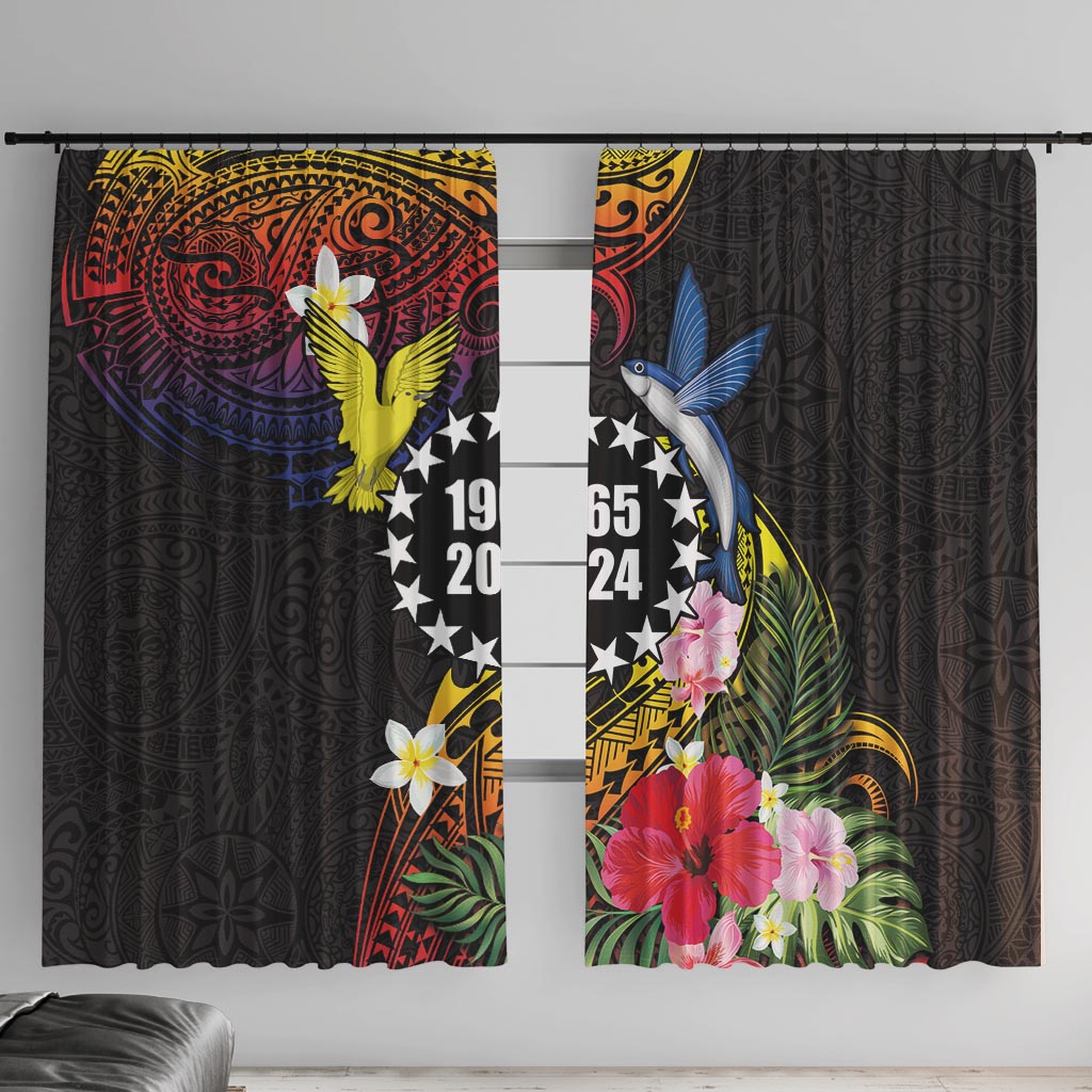 Cook Islands Independence Day Window Curtain Maroro and Kakaia with Hibiscus Flower Polynesian Pattern