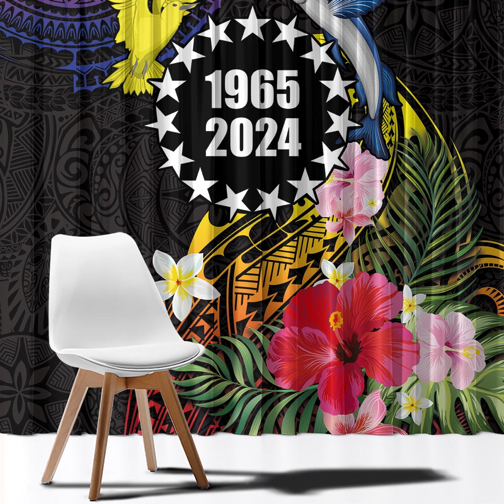 Cook Islands Independence Day Window Curtain Maroro and Kakaia with Hibiscus Flower Polynesian Pattern LT03 - Polynesian Pride