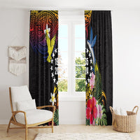 Cook Islands Independence Day Window Curtain Maroro and Kakaia with Hibiscus Flower Polynesian Pattern LT03 - Polynesian Pride