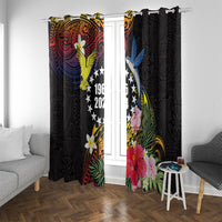 Cook Islands Independence Day Window Curtain Maroro and Kakaia with Hibiscus Flower Polynesian Pattern LT03 With Grommets Black - Polynesian Pride