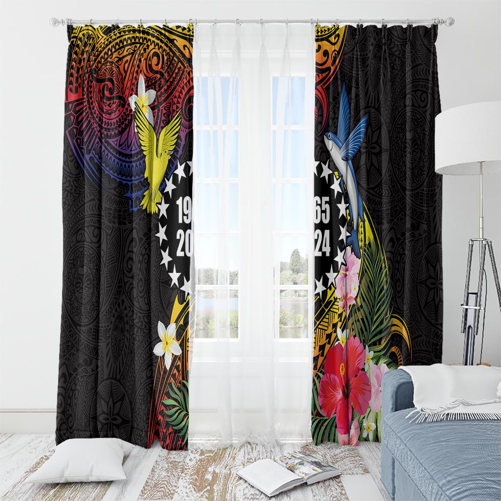 Cook Islands Independence Day Window Curtain Maroro and Kakaia with Hibiscus Flower Polynesian Pattern LT03 - Polynesian Pride