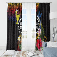 Cook Islands Independence Day Window Curtain Maroro and Kakaia with Hibiscus Flower Polynesian Pattern LT03 - Polynesian Pride