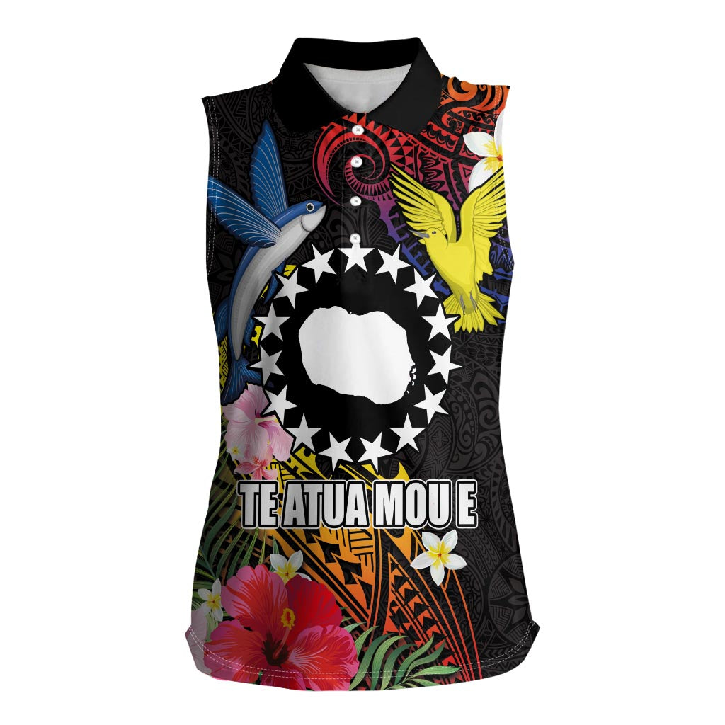 Cook Islands Independence Day Women Sleeveless Polo Shirt Maroro and Kakaia with Hibiscus Flower Polynesian Pattern