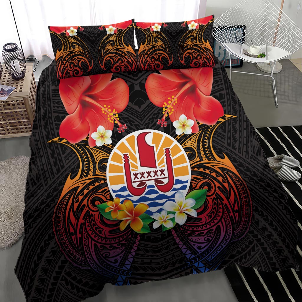 French Polynesia Bastille Day Bedding Set Tiare Flower and National Seal Polynesian Pattern LT03 - Polynesian Pride