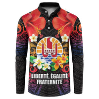 French Polynesia Bastille Day Button Sweatshirt Tiare Flower and National Seal Polynesian Pattern LT03 Black - Polynesian Pride