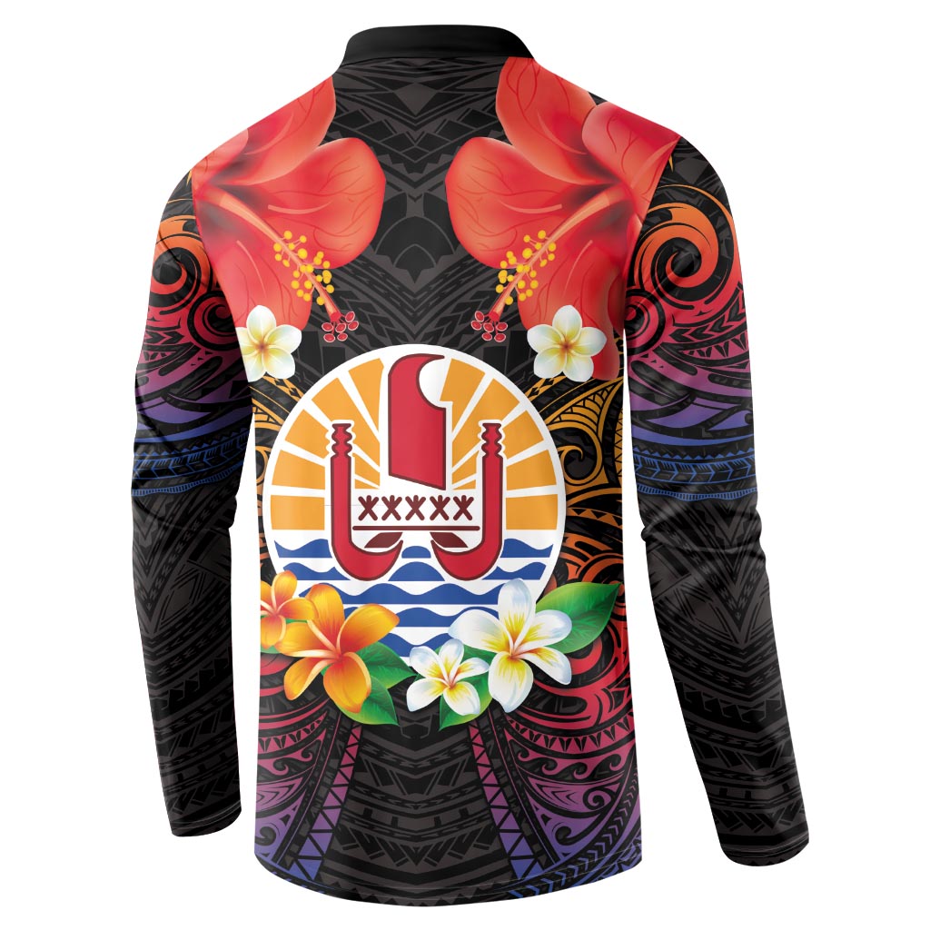French Polynesia Bastille Day Button Sweatshirt Tiare Flower and National Seal Polynesian Pattern LT03 - Polynesian Pride