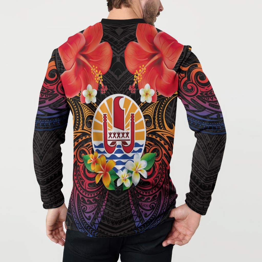 French Polynesia Bastille Day Button Sweatshirt Tiare Flower and National Seal Polynesian Pattern LT03 - Polynesian Pride