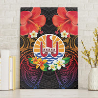 French Polynesia Bastille Day Canvas Wall Art Tiare Flower and National Seal Polynesian Pattern LT03 Without Frame Black - Polynesian Pride