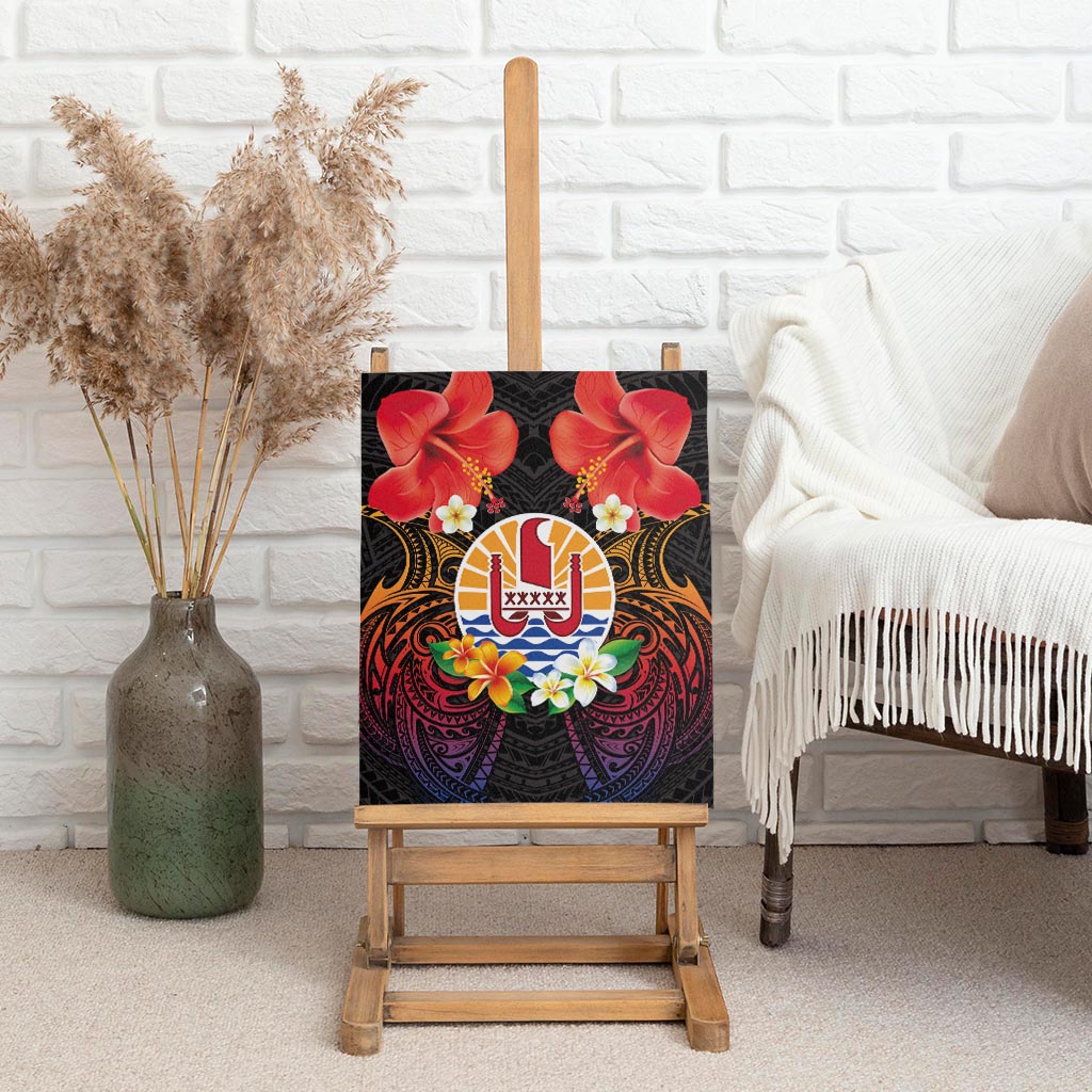 French Polynesia Bastille Day Canvas Wall Art Tiare Flower and National Seal Polynesian Pattern LT03 - Polynesian Pride