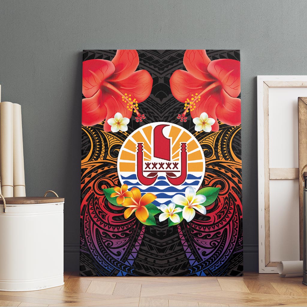 French Polynesia Bastille Day Canvas Wall Art Tiare Flower and National Seal Polynesian Pattern LT03 - Polynesian Pride