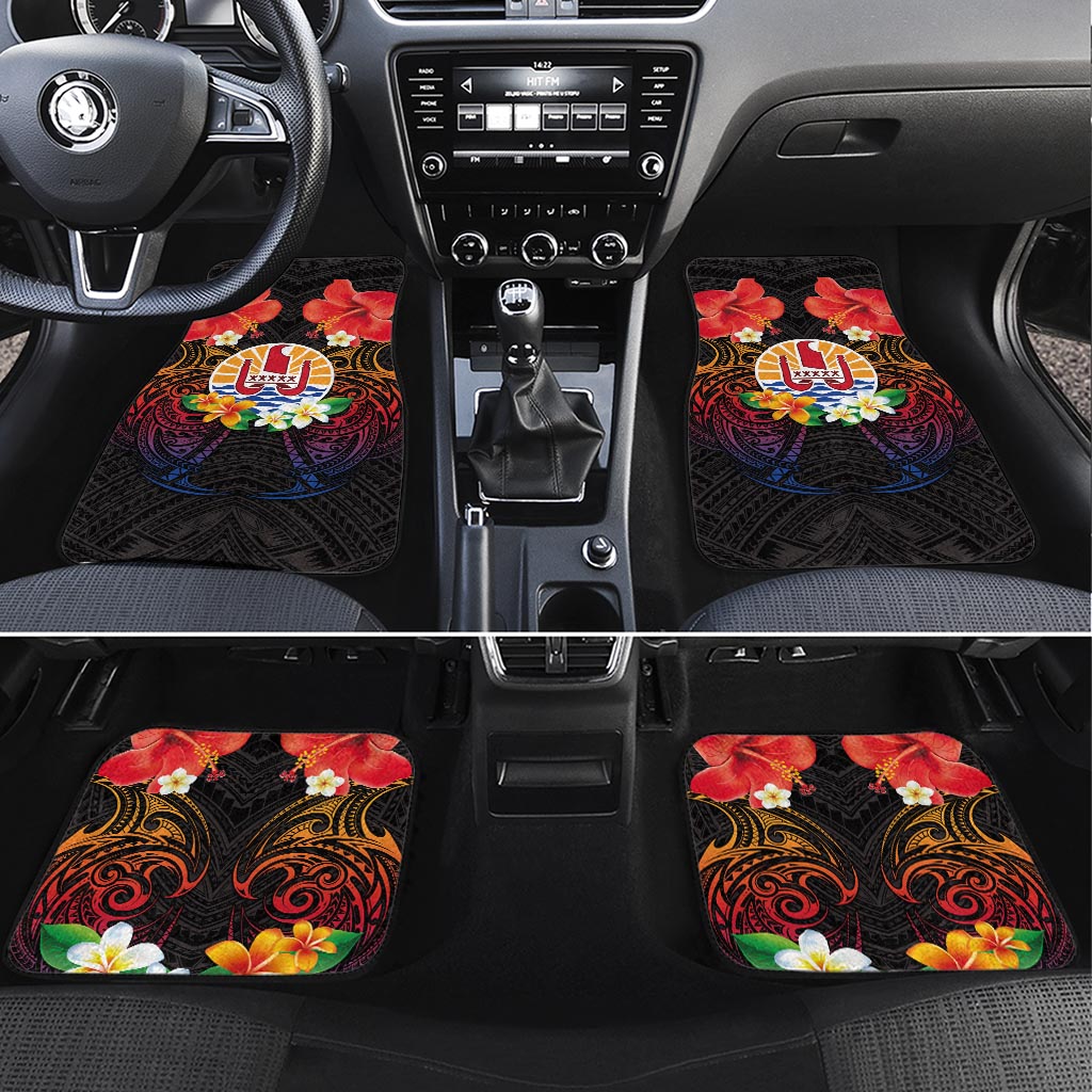 French Polynesia Bastille Day Car Mats Tiare Flower and National Seal Polynesian Pattern LT03 Set 4pcs Black - Polynesian Pride