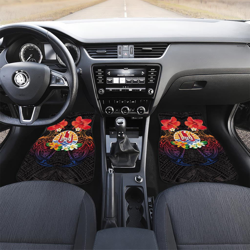 French Polynesia Bastille Day Car Mats Tiare Flower and National Seal Polynesian Pattern LT03 Set 2pcs - Front Black - Polynesian Pride