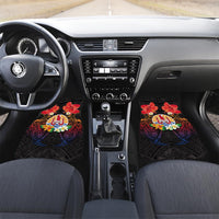 French Polynesia Bastille Day Car Mats Tiare Flower and National Seal Polynesian Pattern LT03 Set 2pcs - Front Black - Polynesian Pride