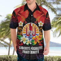French Polynesia Bastille Day Hawaiian Shirt Tiare Flower and National Seal Polynesian Pattern LT03 - Polynesian Pride