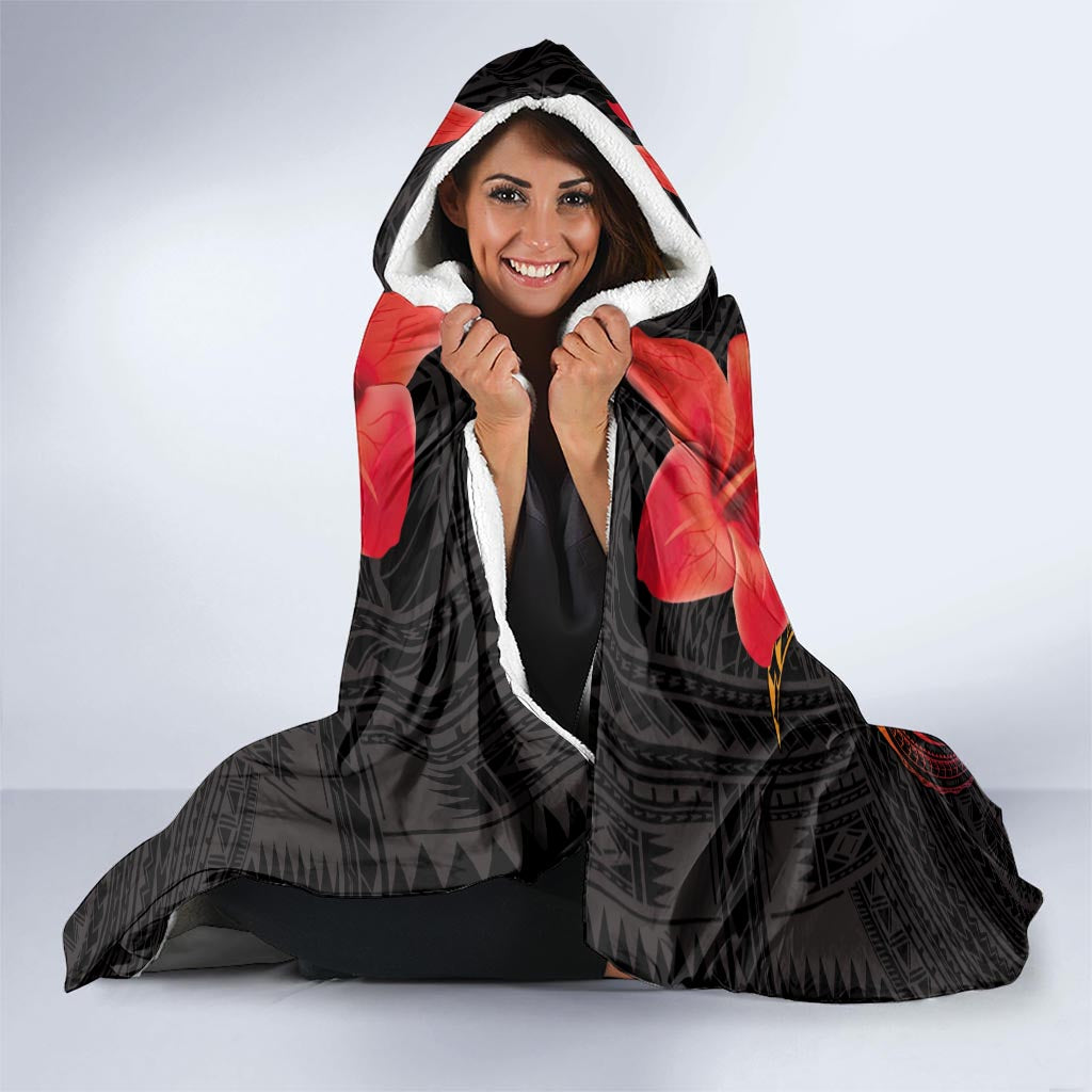 French Polynesia Bastille Day Hooded Blanket Tiare Flower and National Seal Polynesian Pattern LT03 - Polynesian Pride