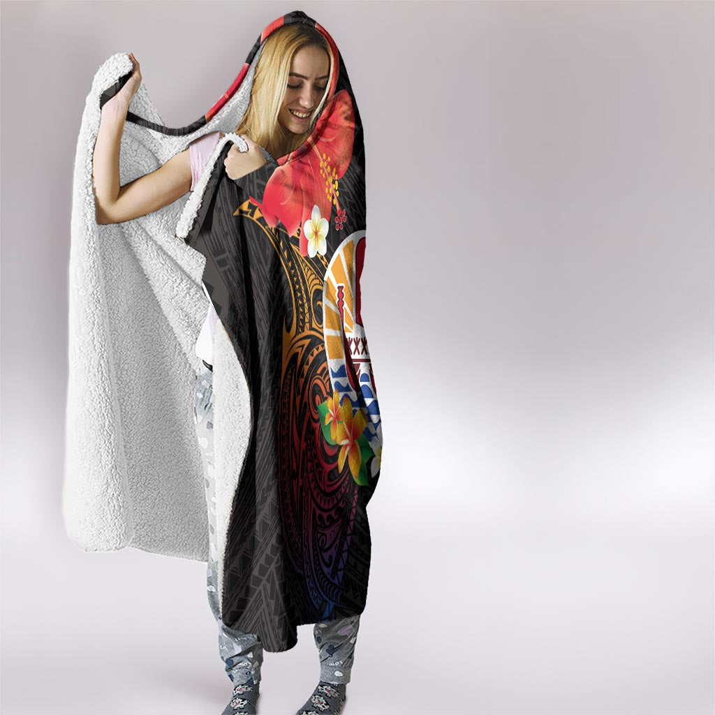 French Polynesia Bastille Day Hooded Blanket Tiare Flower and National Seal Polynesian Pattern LT03 - Polynesian Pride