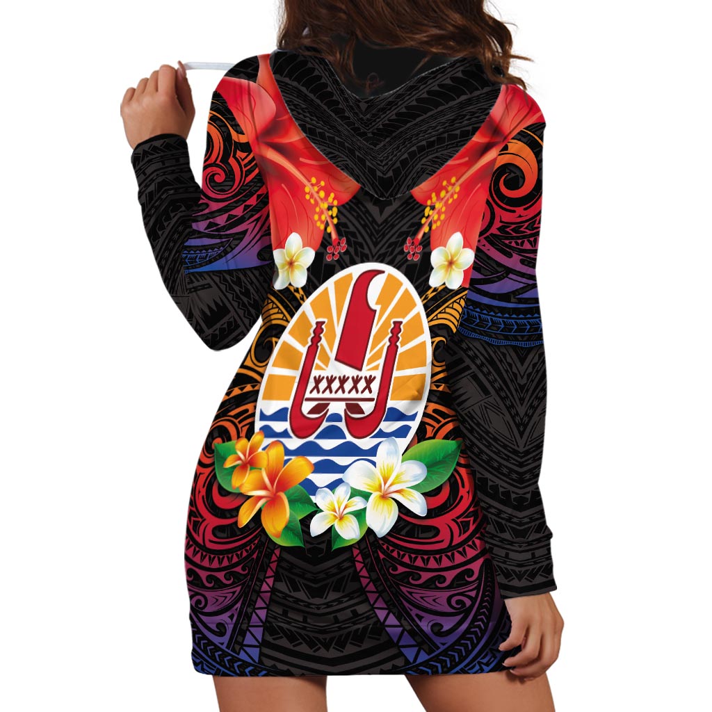 French Polynesia Bastille Day Hoodie Dress Tiare Flower and National Seal Polynesian Pattern LT03 - Polynesian Pride