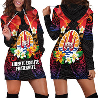 French Polynesia Bastille Day Hoodie Dress Tiare Flower and National Seal Polynesian Pattern LT03 - Polynesian Pride