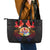 French Polynesia Bastille Day Leather Tote Bag Tiare Flower and National Seal Polynesian Pattern