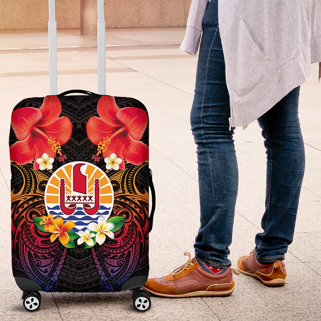 French Polynesia Bastille Day Luggage Cover Tiare Flower and National Seal Polynesian Pattern