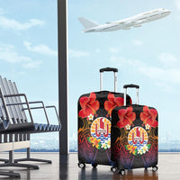 French Polynesia Bastille Day Luggage Cover Tiare Flower and National Seal Polynesian Pattern