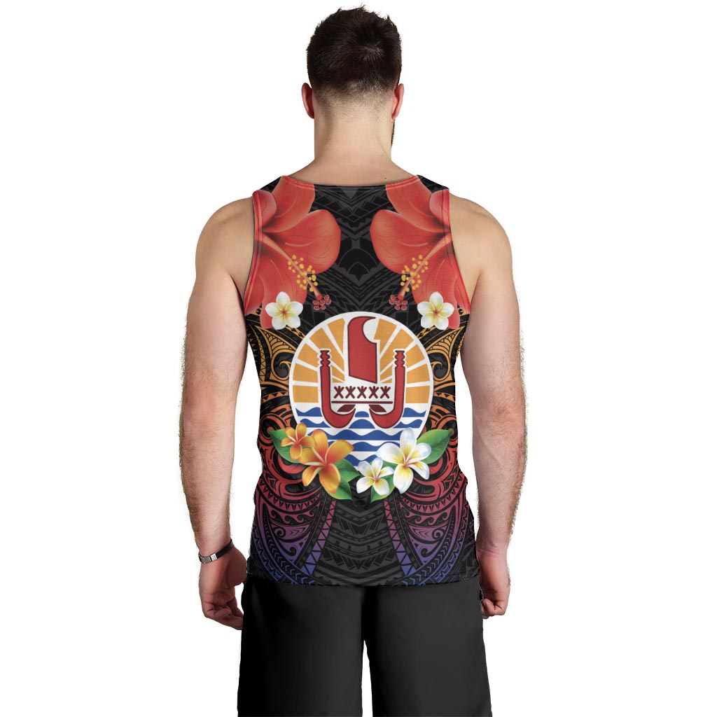 French Polynesia Bastille Day Men Tank Top Tiare Flower and National Seal Polynesian Pattern LT03 - Polynesian Pride