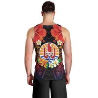 French Polynesia Bastille Day Men Tank Top Tiare Flower and National Seal Polynesian Pattern LT03 - Polynesian Pride